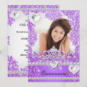 Invitation Quinceanera 15e anniversaire Hot violet argent bla (Devant / Derrière)