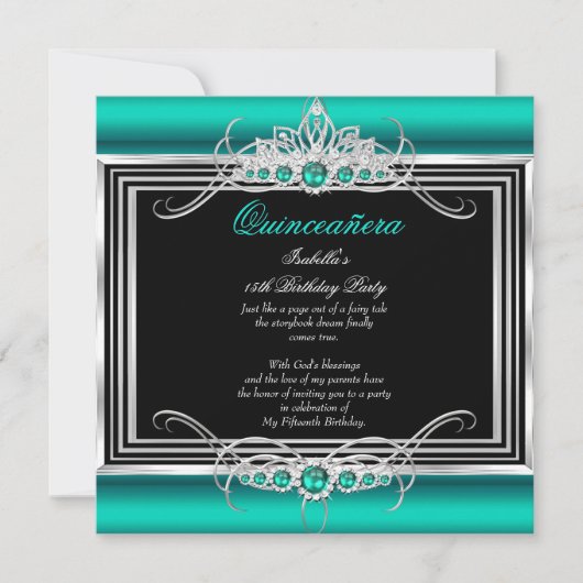 Invitation Quinceanera 15e anniversaire Jade Green Emerald 2 (Devant)