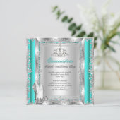 Invitation Quinceanera 15e anniversaire Jade Green Silver Cha (Debout devant)