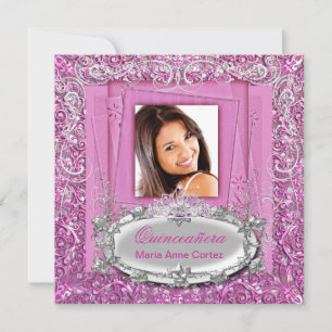 Invitation Quinceañera 15e Anniversaire Joli Rose Blanc Argen