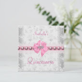 Invitation Quinceanera 15e anniversaire jolie dentelle rose B (Debout devant)