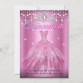 Invitation Quinceanera 15e anniversaire jolie robe rose Tiara (Devant)