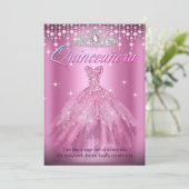 Invitation Quinceanera 15e anniversaire jolie robe rose Tiara (Debout devant)