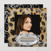 Invitation Quinceañera 15e anniversaire Leopard Black Brown (Devant / Derrière)