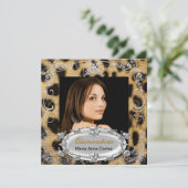Invitation Quinceañera 15e anniversaire Leopard Black Brown (Debout devant)