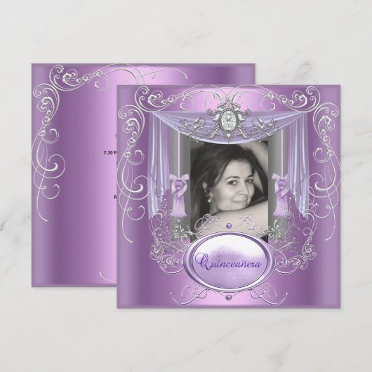 Invitation Quinceanera 15e anniversaire Lilac rose Silver Sta (Devant / Derrière)
