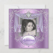 Invitation Quinceanera 15e anniversaire Lilac rose Silver Sta (Devant)