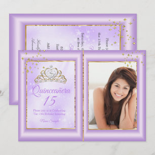 Invitation Quinceanera 15e Anniversaire Lilas Violet Or Photo