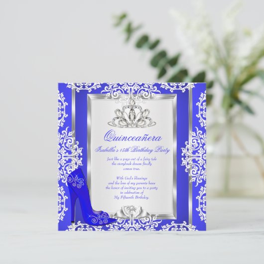 Invitation Quinceanera 15e anniversaire Magical Royal Blue Ch (Debout devant)