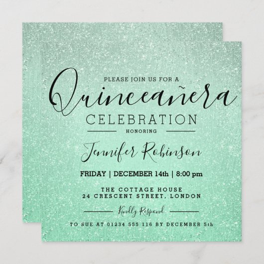 Invitation Quinceanera 15e anniversaire Monnaie Parties scint (Devant / Derrière)