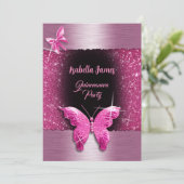 Invitation Quinceañera 15e anniversaire noir feuille rose lux (Debout devant)