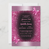 Invitation Quinceañera 15e anniversaire noir feuille rose lux (Dos)