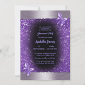 Invitation Quinceañera 15e anniversaire noir pourpre feuille (Dos)