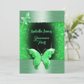 Invitation Quinceañera 15e anniversaire noir vert feuille lux (Debout devant)