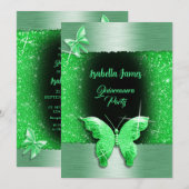 Invitation Quinceañera 15e anniversaire noir vert feuille lux (Devant / Derrière)