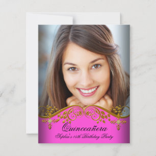 Invitation Quinceañera 15e Anniversaire Or Rose Foncé Broderi