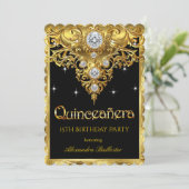 Invitation Quinceanera 15e anniversaire Ornate Exotic Black G (Debout devant)