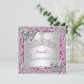 Invitation Quinceanera 15e anniversaire papillons argent rose (Debout devant)