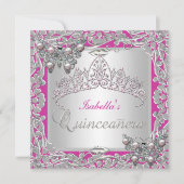 Invitation Quinceanera 15e anniversaire papillons argent rose (Devant)