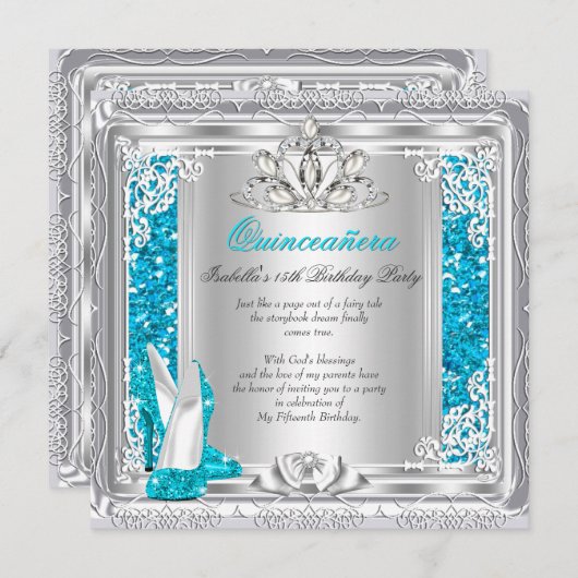 Invitation Quinceanera 15e anniversaire Parties scintillant C (Devant / Derrière)