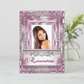 Invitation Quinceañera 15e anniversaire Pink Silver Tiara (Debout devant)