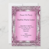 Invitation Quinceañera 15e anniversaire Pink Silver Tiara (Dos)