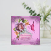 Invitation Quinceañera 15e anniversaire PINK Tiara Papillon (Debout devant)