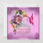 Invitation Quinceañera 15e anniversaire PINK Tiara Papillon (Devant)