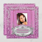 Invitation Quinceañera 15e anniversaire Pretty Rose Argent (Devant / Derrière)