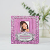 Invitation Quinceañera 15e anniversaire Pretty Rose Argent (Debout devant)