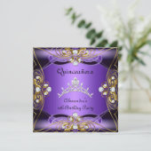 Invitation Quinceanera 15e anniversaire Purple Black Silver G (Debout devant)
