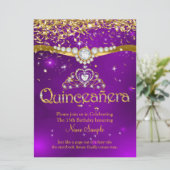 Invitation Quinceanera 15e anniversaire Purple Confetti Or (Debout devant)