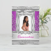 Invitation Quinceañera 15e anniversaire Purple Silver Tiara (Debout devant)