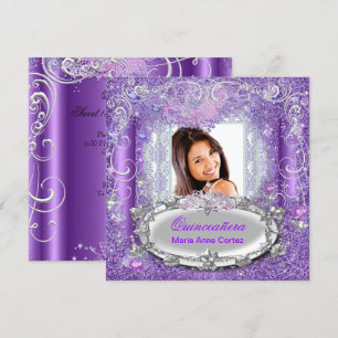 Invitation Quinceañera 15e Anniversaire Regard Paillettes Vio