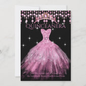 Invitation Quinceanera 15e Anniversaire Robe Rose Bleue Tiara (Devant)