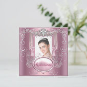 Invitation Quinceanera 15e anniversaire rose argent Star (Debout devant)