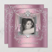 Invitation Quinceanera 15e anniversaire rose argent Star (Devant / Derrière)