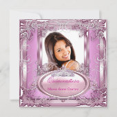Invitation Quinceañera 15e anniversaire rose blanc argent Tia (Devant)