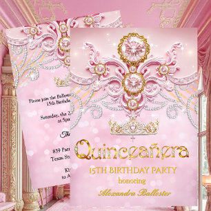 Invitation Quinceanera 15e Anniversaire Rose Doré Exotique