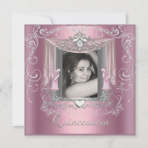 Invitation Quinceanera 15e Anniversaire Rose Étoile Argentée