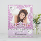 Invitation Quinceanera 15e anniversaire rose Lilac argent bla (Debout devant)