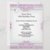 Invitation Quinceanera 15e anniversaire rose Lilac argent bla (Dos)