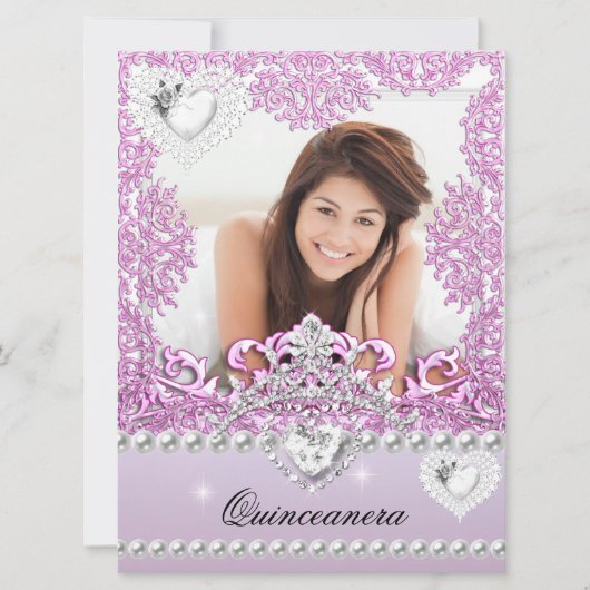 Invitation Quinceanera 15e anniversaire rose Lilac argent bla (Devant)