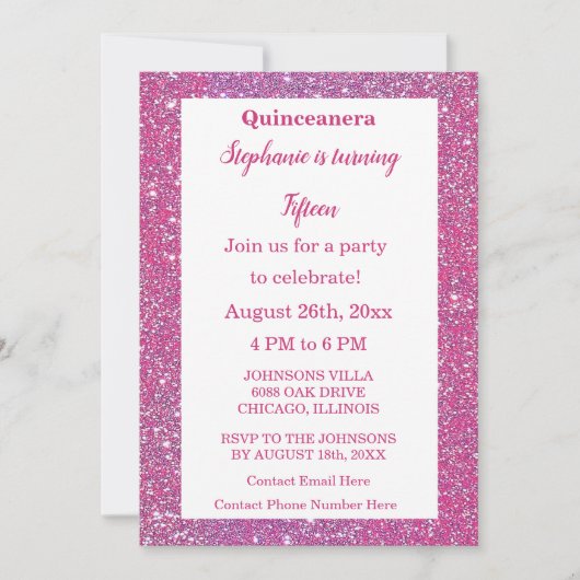 Invitation Quinceanera 15e anniversaire Rose Rose Parties sci (Devant)