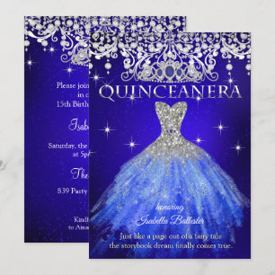 Invitation Quinceanera 15e anniversaire Royal Blue Tiara