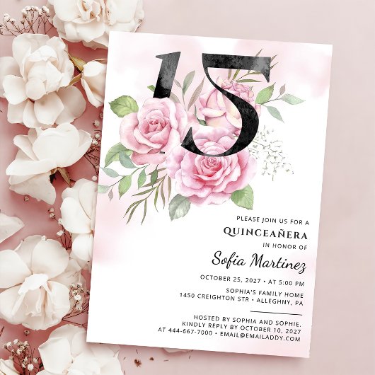 Invitation Quinceanera 15e anniversaire Rustique Floral