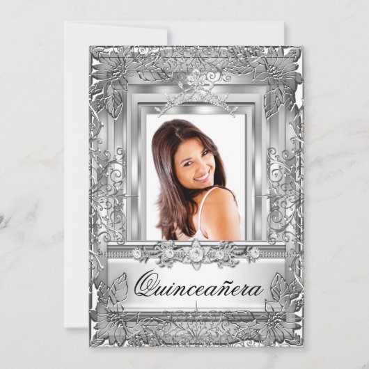 Invitation Quinceañera 15e anniversaire Silver Tiara (Devant)