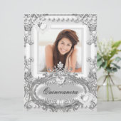 Invitation Quinceanera 15e anniversaire Silver White (Debout devant)