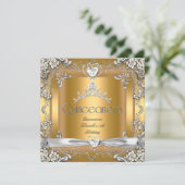 Invitation Quinceanera 15e anniversaire Tiara Gold Silver bla (Debout devant)
