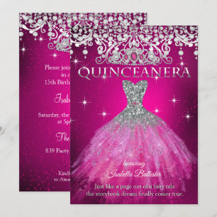 Invitation Quinceanera 15e Anniversaire Tiare Rose FUCHSIA